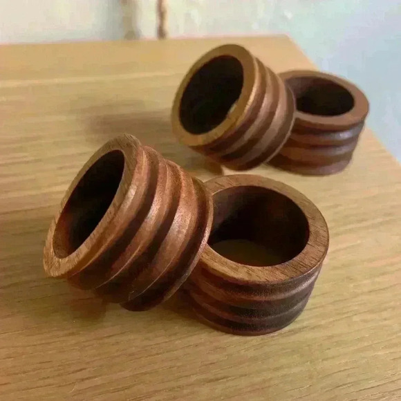 NEW Aldi Wooden Napkin Rings Set 4pieces dining table decor boho - Picture 1 of 4